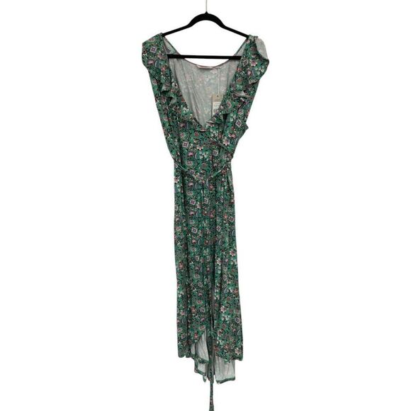 Boden Womens Wrap Dress UK 20 US 16 18 Green Floral Midi Ruffle Vneck D0174 NWT - Picture 2 of 13